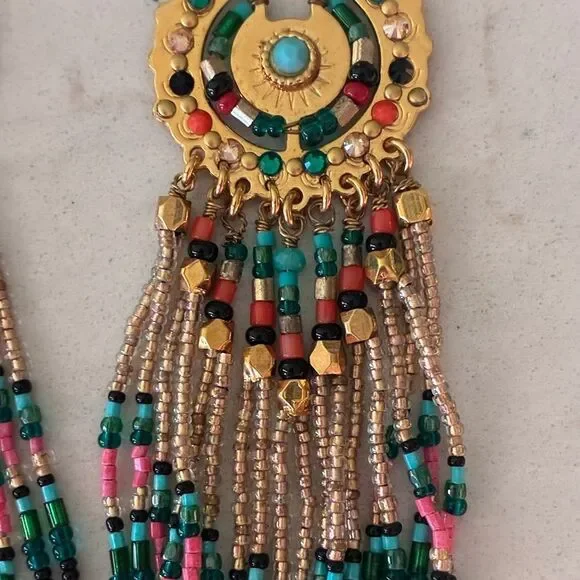 GAS Bijoux Maricopa Beaded Drop Earrings Gold Pink Blue - Picture 2 of 5